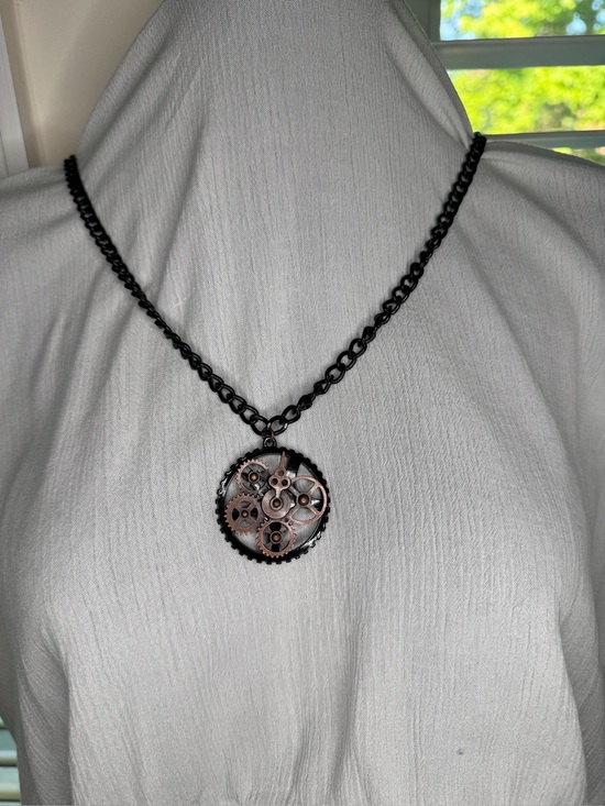 Jewelry - Handcrafted Steampunk Gear Pendant Necklace - Black and Copper Handcraft